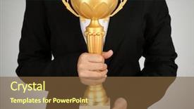  Presentation with golden trophy cup - Beautiful slides featuring woman holding trophy cup backdrop and a tawny brown colored foreground