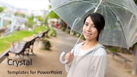  Presentation with hiroshima - Beautiful PPT layouts featuring woman holding umbrella in hiroshima backdrop and a coral colored foreground