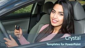  Presentation with key education - Beautiful PPT layouts featuring woman holding up keys backdrop and a ocean colored foreground