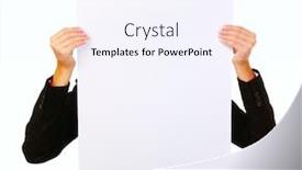  Presentation with vertical - Slide set enhanced with woman holding vertical blank banner over white background background and a sky blue colored foreground