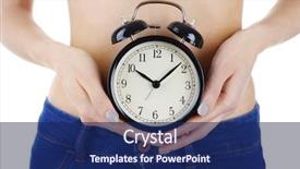  Presentation with vintage clock - Cool new slide deck with woman holding vintage alarm clock backdrop and a navy blue colored foreground