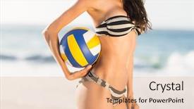  Presentation with volley - Beautiful PPT layouts featuring woman holding volley ball on a sunny day backdrop and a coral colored foreground