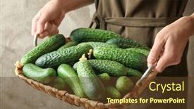  Presentation with cucumbers - Amazing PPT layouts having woman holding wicker basket with many green fresh cucumbers closeup backdrop and a tawny brown colored foreground