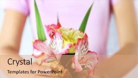  Presentation with wafer - Presentation featuring woman holding wild flowers in wafer closeup background and a coral colored foreground