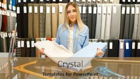  Presentation with textile - PPT theme consisting of woman-holds-fabric-in-textile background and a gold colored foreground