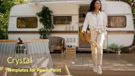  Presentation with guitar - Beautiful slide deck featuring woman-holds-guitar-near backdrop and a violet colored foreground