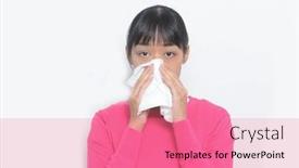  Presentation with common cold - Presentation design enhanced with woman-holds-handkerchief-napkin background and a coral colored foreground