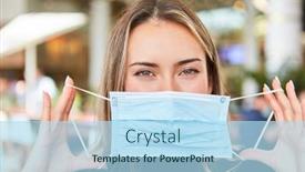  Presentation with infection - Slide set with woman-holds-mask-or-mouthguard background and a light blue colored foreground