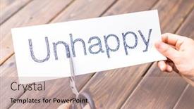  Presentation with unhappy - Colorful theme enhanced with woman holds paper with word unhappy in office backdrop and a coral colored foreground