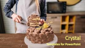  Presentation with blade - Presentation featuring woman holds piece of chocolate cake on the blade background and a tawny brown colored foreground