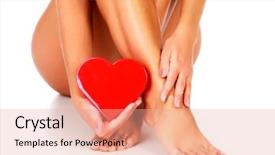  Presentation with heart - Presentation consisting of woman holds red heart isolated background and a coral colored foreground