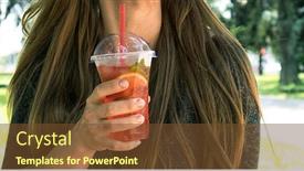  Presentation with lemonade - Audience pleasing presentation design consisting of woman-holds-the-plastic-cup backdrop and a tawny brown colored foreground