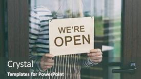  Presentation with wooden - PPT theme with woman-holds-the-wooden-sign background and a dark gray colored foreground