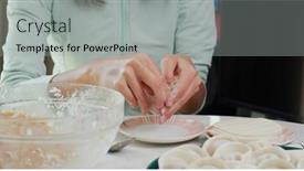  Presentation with dumpling - Amazing theme having woman-homemade-meat-dumpling backdrop and a light gray colored foreground