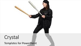  Presentation with hooligan - Amazing PPT theme having woman hooligan isolated on the white backdrop and a light gray colored foreground