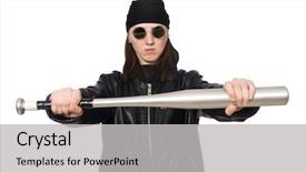  Presentation with hooligan - PPT theme with woman hooligan isolated on the white background and a light gray colored foreground