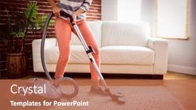  Presentation with living room - Cool new slide deck with woman-hoovering-the-rug backdrop and a coral colored foreground