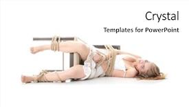  Presentation with kidnapping - Presentation having woman hostage - beautiful blond girl tied background and a white colored foreground