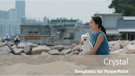  Presentation with hug - Presentation design consisting of woman-hug-with-her-pomeranian background and a gray colored foreground