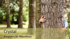  Presentation with tree - Amazing slide set having woman hugging a big tree backdrop and a yellow colored foreground