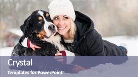  Presentation with sunny winter day the snow - PPT theme having woman hugging her dog background and a ocean colored foreground