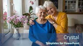  Presentation with elderly - Presentation featuring woman-hugging-her-elderly-mother background and a ocean colored foreground