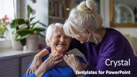  Presentation with elderly - Slide set consisting of woman-hugging-her-elderly-mother background and a wine colored foreground
