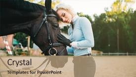  Presentation with horse riding - Slides with woman hugs her horse friendship background and a  colored foreground