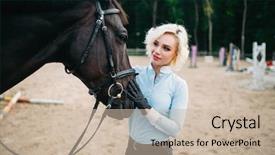  Presentation with horse riding - Cool new PPT theme with woman hugs her horse friendship backdrop and a  colored foreground