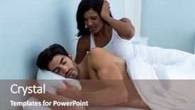  Presentation with snoring - Audience pleasing PPT layouts consisting of woman ignoring while man snoring backdrop and a tawny brown colored foreground