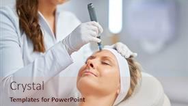  Presentation with needle - Slide set with woman-in-a-beauty-salon background and a coral colored foreground