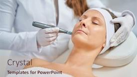  Presentation with needle - PPT theme having woman-in-a-beauty-salon background and a coral colored foreground