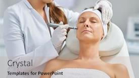  Presentation with needle - Presentation theme with woman-in-a-beauty-salon background and a coral colored foreground