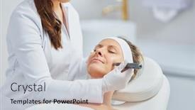  Presentation with needle - Slide set enhanced with woman-in-a-beauty-salon background and a light gray colored foreground