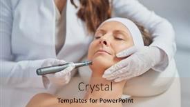  Presentation with needle - PPT theme featuring woman-in-a-beauty-salon background and a coral colored foreground