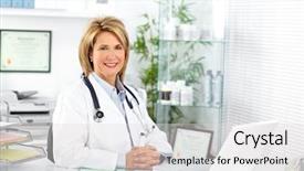  Presentation with clinical care pathways - Amazing presentation theme having woman in a clinical office backdrop and a light gray colored foreground