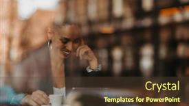  Presentation with college coffee shop - PPT theme with woman-in-a-coffee-shop background and a tawny brown colored foreground