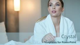  Presentation with home - Cool new slide deck with woman-in-a-dressing-gow backdrop and a light blue colored foreground