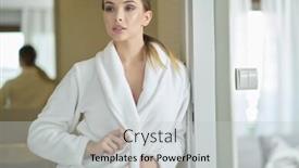  Presentation with home - Presentation design consisting of woman-in-a-dressing-gow background and a light gray colored foreground