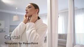  Presentation with home - Slide set with woman-in-a-dressing-gow background and a light gray colored foreground