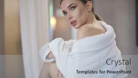  Presentation with home - PPT theme having woman-in-a-dressing-gow background and a lemonade colored foreground