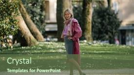  Presentation with fancy - Slide deck with woman-in-a-fancy-suit background and a tawny brown colored foreground