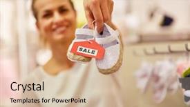  Presentation with baby fashion - Theme with woman in a fashion store background and a soft green colored foreground