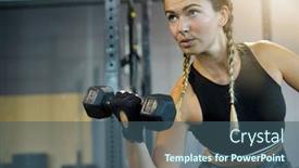  Presentation with lifting weights - Presentation featuring woman-in-a-gym-lifting background and a ocean colored foreground