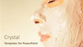  Presentation with facial - Slides having woman in a health spa wearing a facial mask background and a cream colored foreground