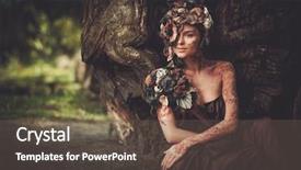  Presentation with divine - Audience pleasing PPT theme consisting of woman in a magical forest backdrop and a tawny brown colored foreground