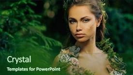 Presentation with enchanted - Beautiful slide set featuring woman in a magical forest backdrop and a forest green colored foreground