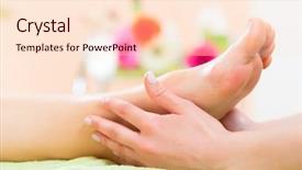  Presentation with nail salon - PPT theme with woman in a nail salon receiving a pedicure by a beautician she is getting a foot massage background and a lemonade colored foreground