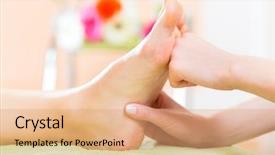  Presentation with nail salon - Slide set featuring woman in a nail salon receiving a pedicure by a beautician she is getting a foot massage background and a coral colored foreground