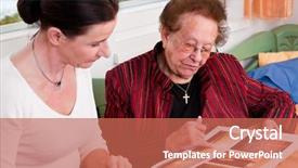  Presentation with vacation album - Amazing PPT theme having woman in a photo album backdrop and a coral colored foreground